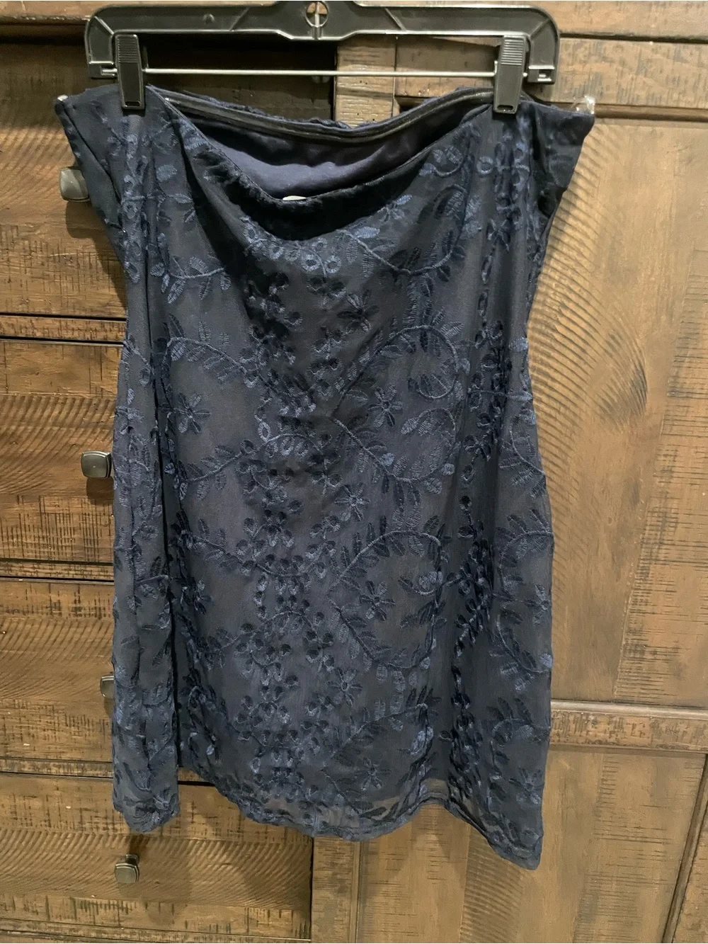 Altar'd State Navy Strapless Embroidered Mini Dress